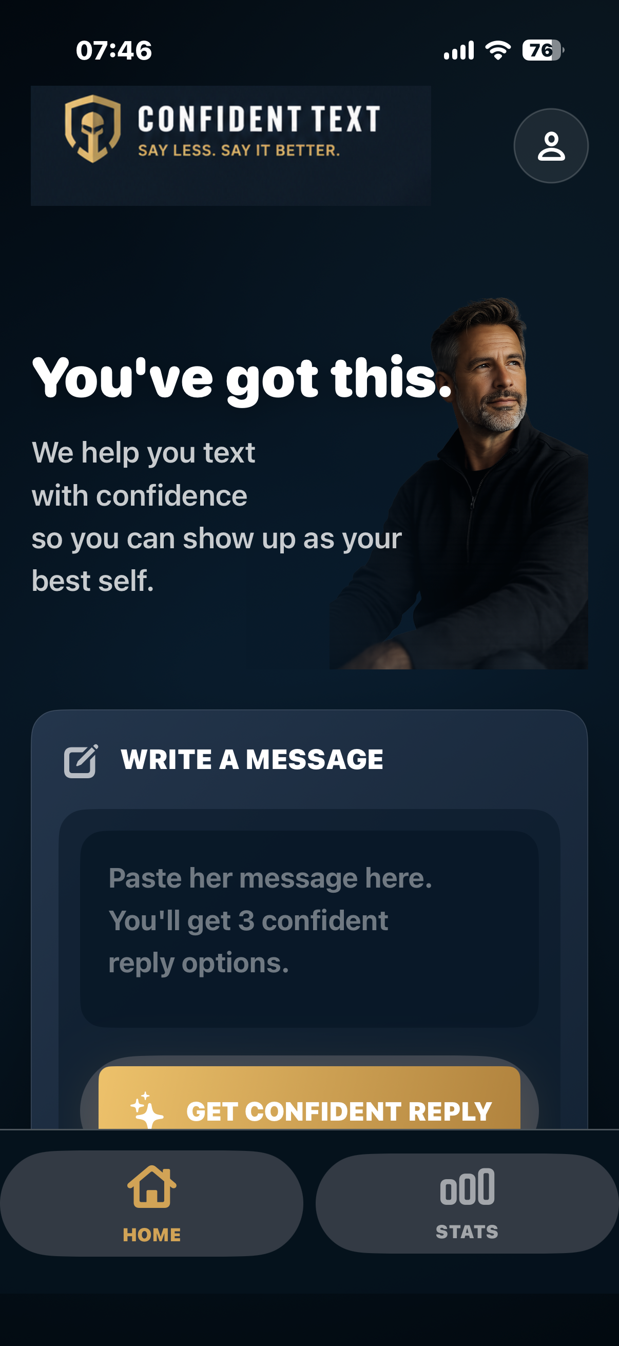 Confident Text home screen